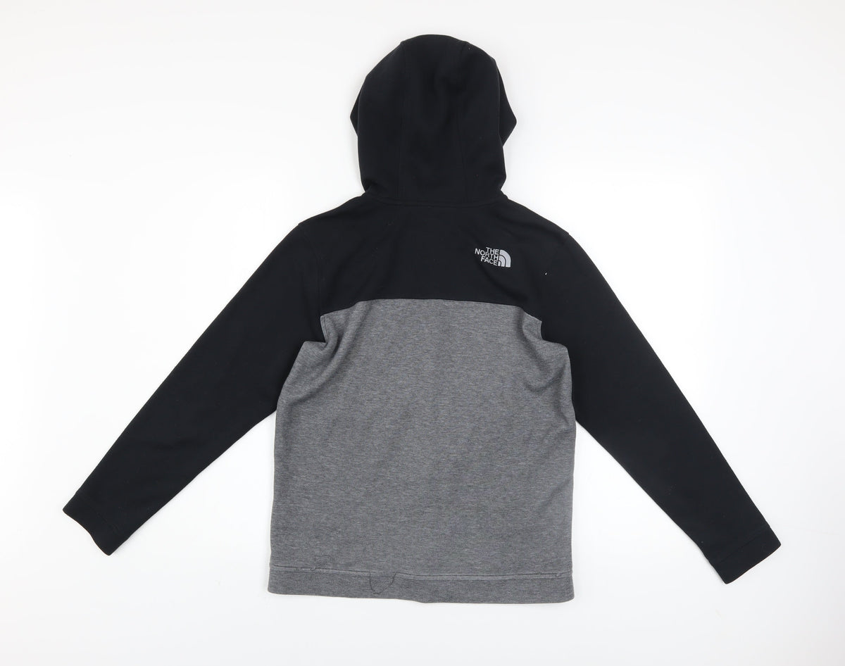 The North Face Boys Black Grey Full Zip Hooded Fleece Hoodie Size L