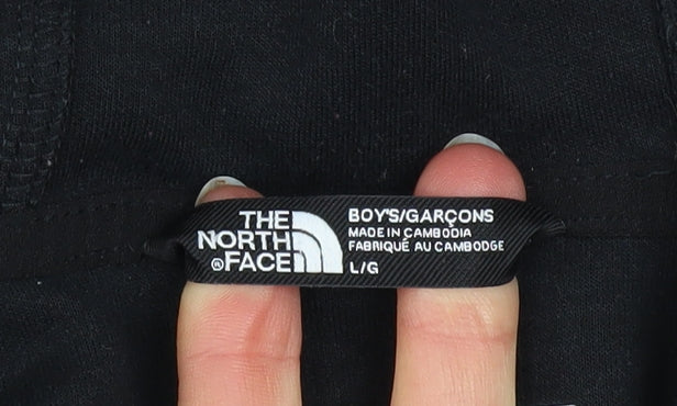 The North Face Boys Black Grey Full Zip Hooded Fleece Hoodie Size L