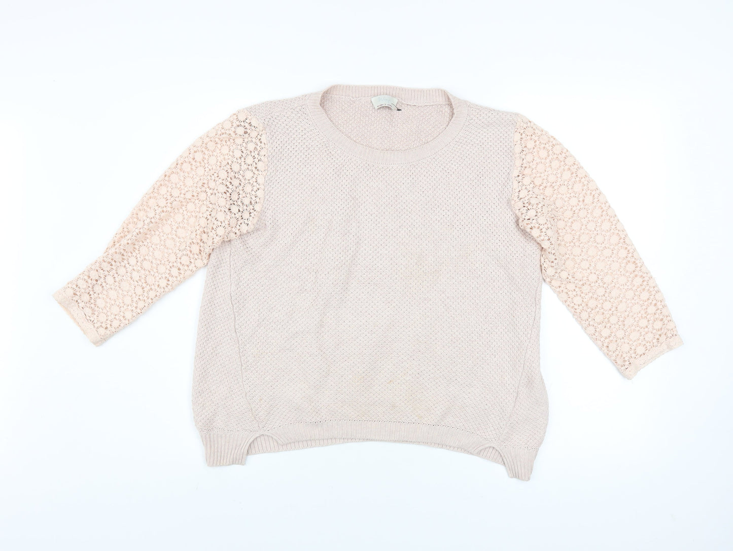 Wrap Women's Beige Cotton Knit Lace Sleeve Jumper Size 8