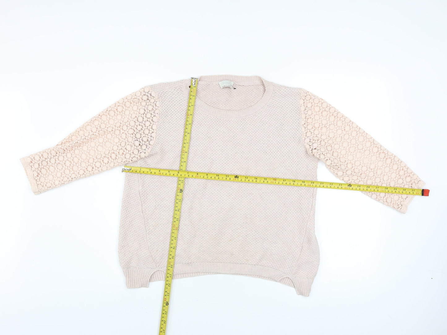 Wrap Women's Beige Cotton Knit Lace Sleeve Jumper Size 8