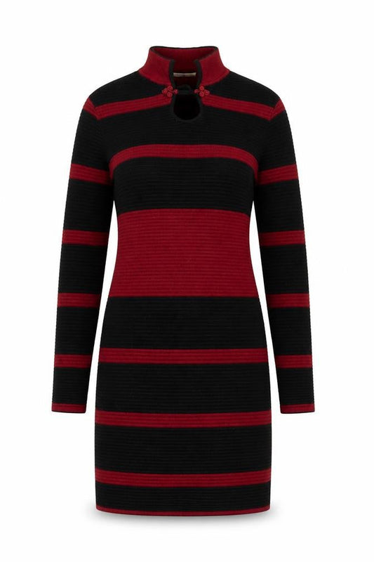D&X Mode Women’s Black Red Striped Knit Bodycon Dress L/XL