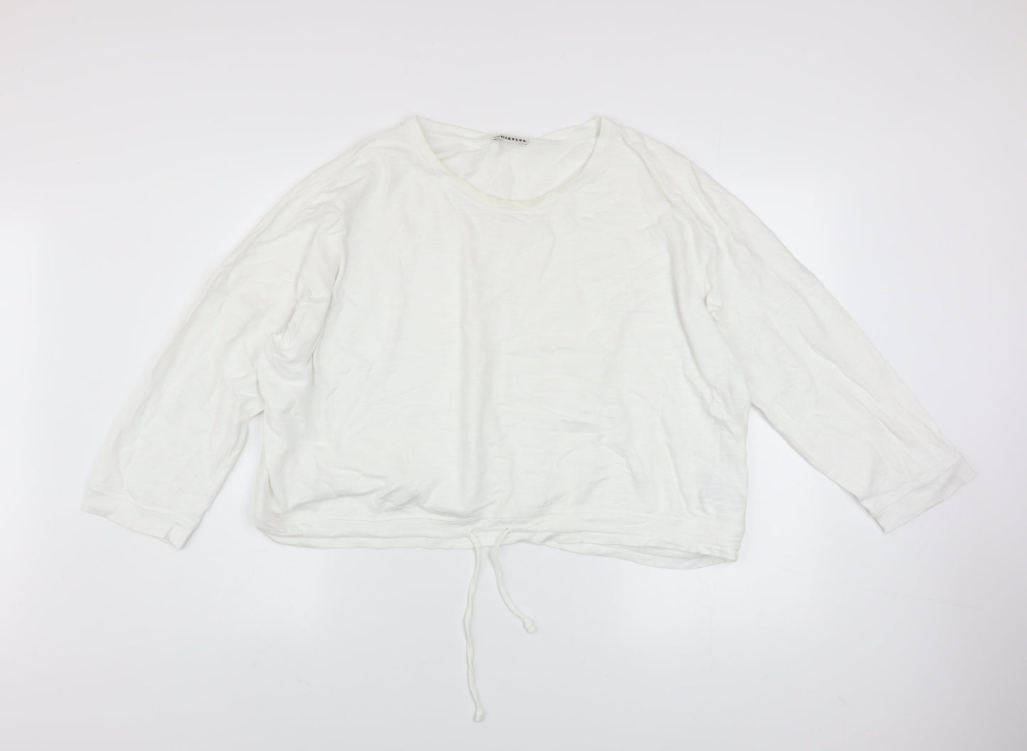 Whistles Women White Cotton Pullover Sweatshirt Size L