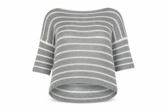 Phase Eight Women’s Grey Striped Knit Boat Neck 3/4 Sleeve Pullover Jumper Size L