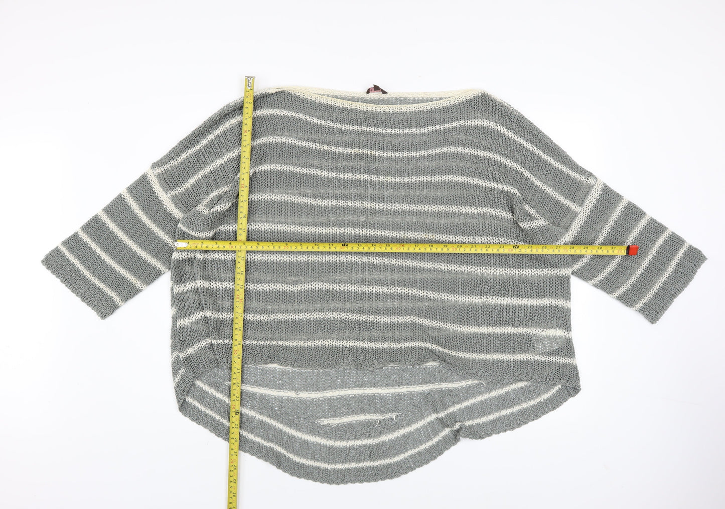 Phase Eight Women’s Grey Striped Knit Boat Neck 3/4 Sleeve Pullover Jumper Size L