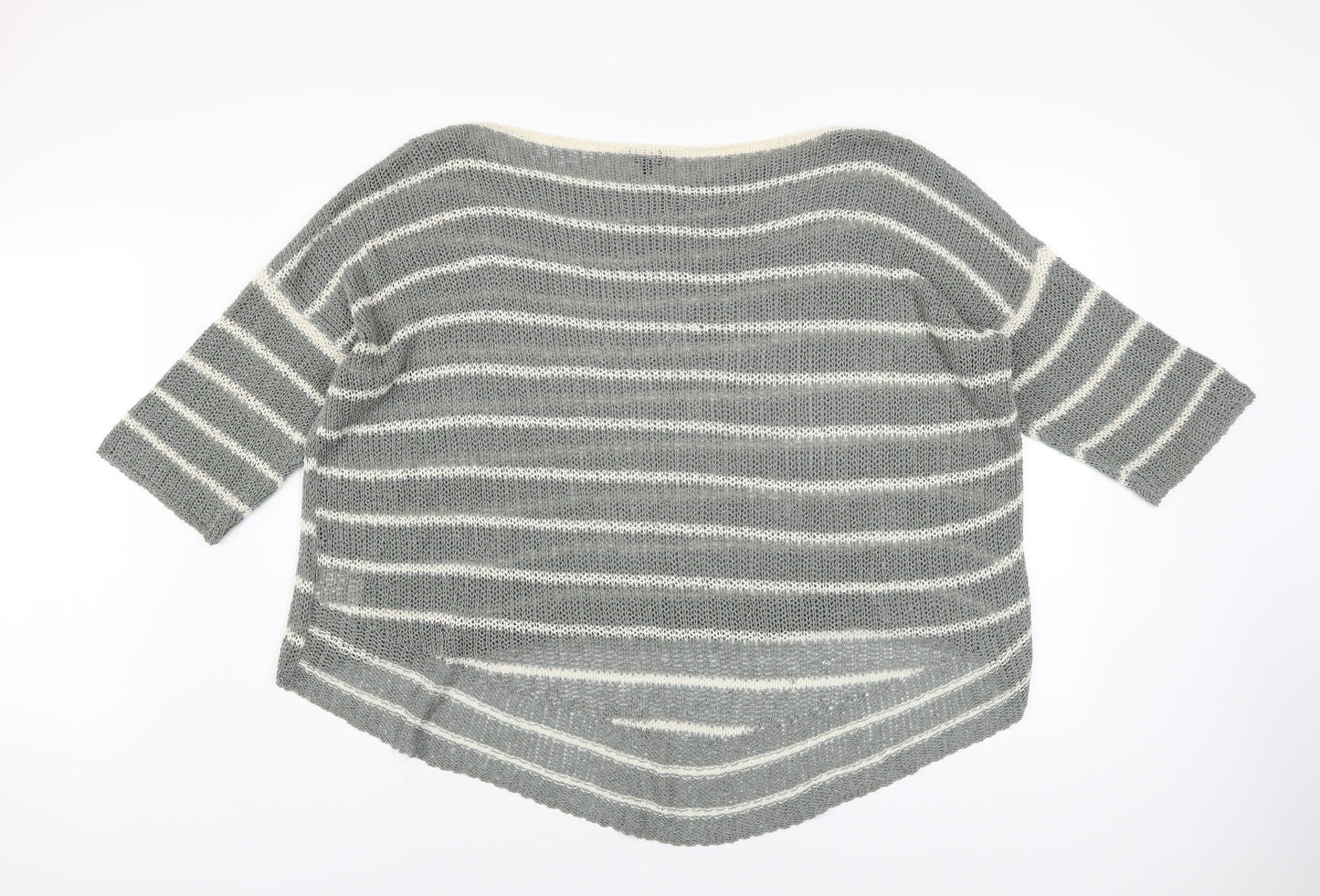 Phase Eight Women’s Grey Striped Knit Boat Neck 3/4 Sleeve Pullover Jumper Size L