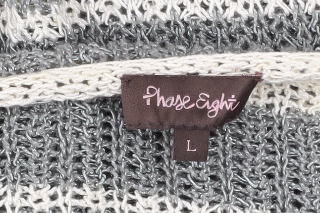 Phase Eight Women’s Grey Striped Knit Boat Neck 3/4 Sleeve Pullover Jumper Size L