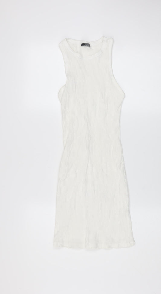 Bershka Women’s White XS Ribbed Cotton Sleeveless Bodycon Dress