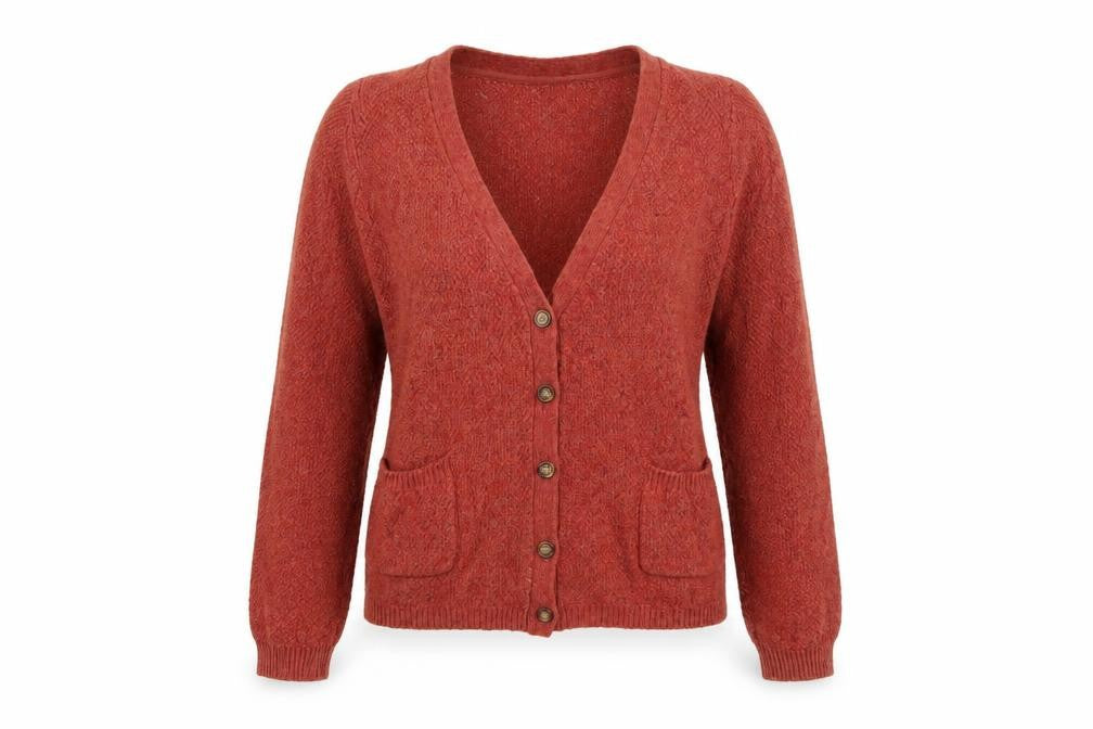 FatFace Women Brown Wool Cotton Blend Long Sleeve Cardigan Size 12