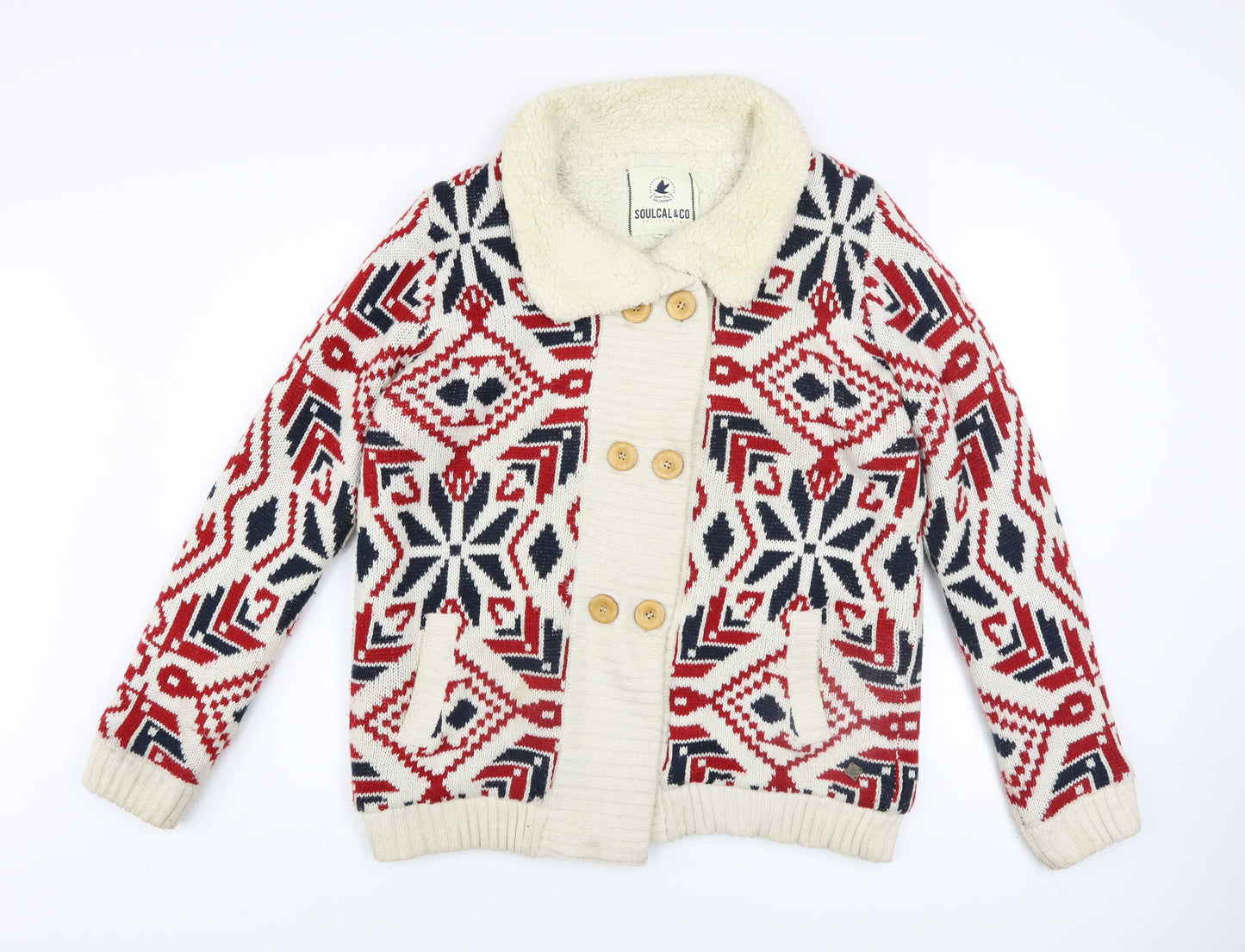 SoulCal & Co Women's Multicoloured Nordic Knit Button Jacket Size 16