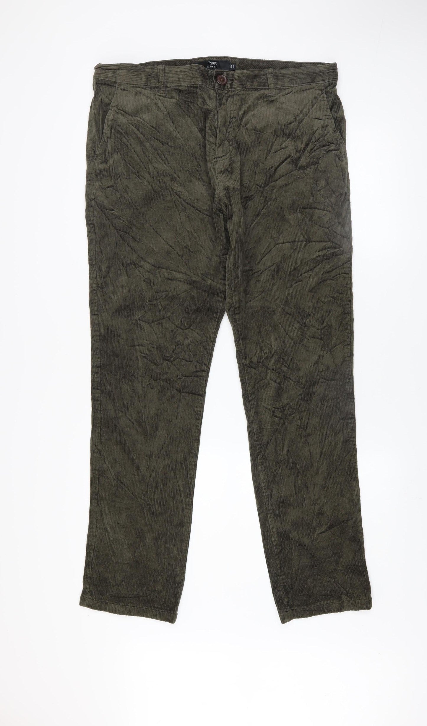Next Men's Green Corduroy Slim Fit Trousers Size 36R