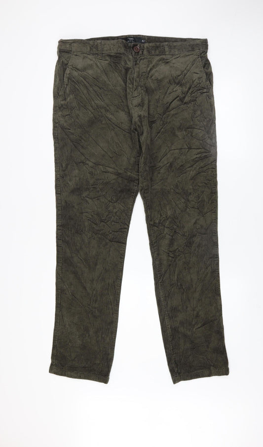 Next Men's Green Corduroy Slim Fit Trousers Size 36R