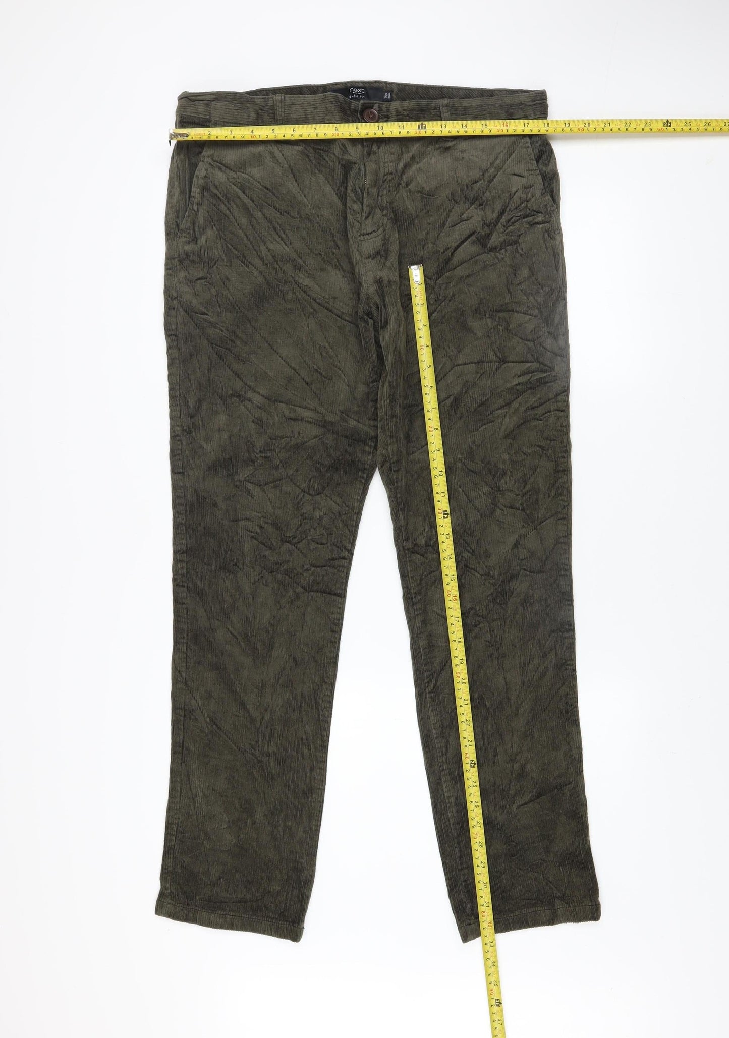 Next Men's Green Corduroy Slim Fit Trousers Size 36R