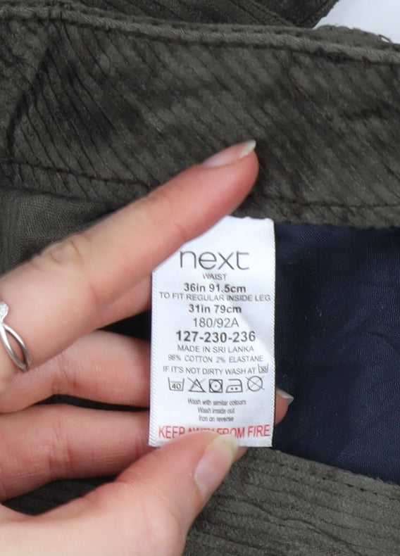 Next Men's Green Corduroy Slim Fit Trousers Size 36R