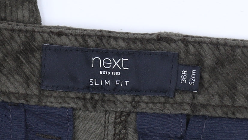 Next Men's Green Corduroy Slim Fit Trousers Size 36R