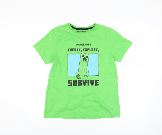 Minecraft Boys Green 11-12 Years Creeper Graphic Short Sleeve T-Shirt