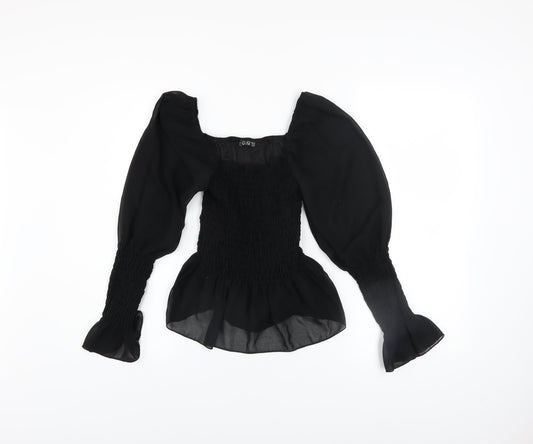 Quiz Women's Black Puff Sleeve Chiffon Blouse Size 10