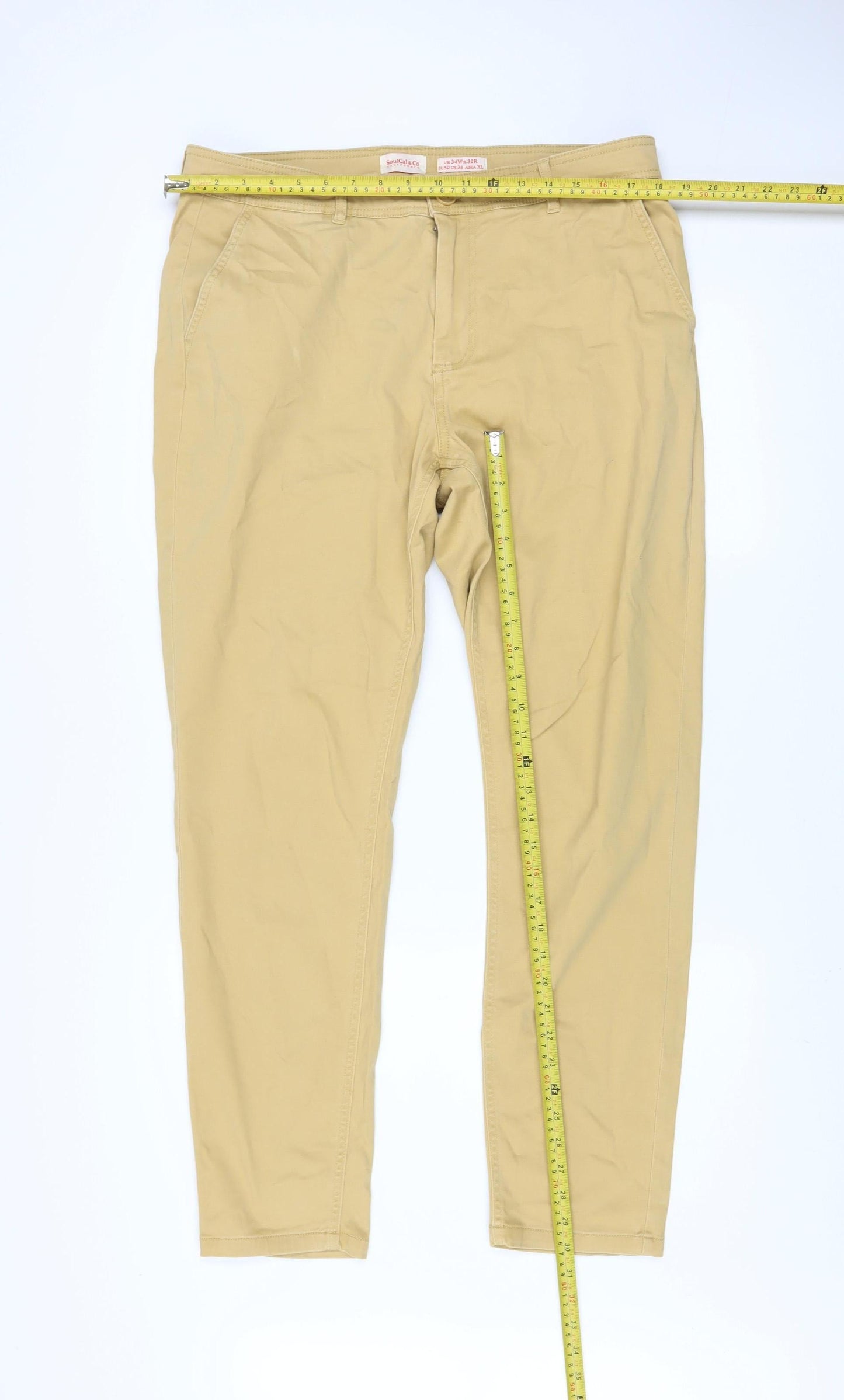 SoulCal & Co Men's Beige Chino Trousers Size L 34W x 32L Slim Fit Cotton