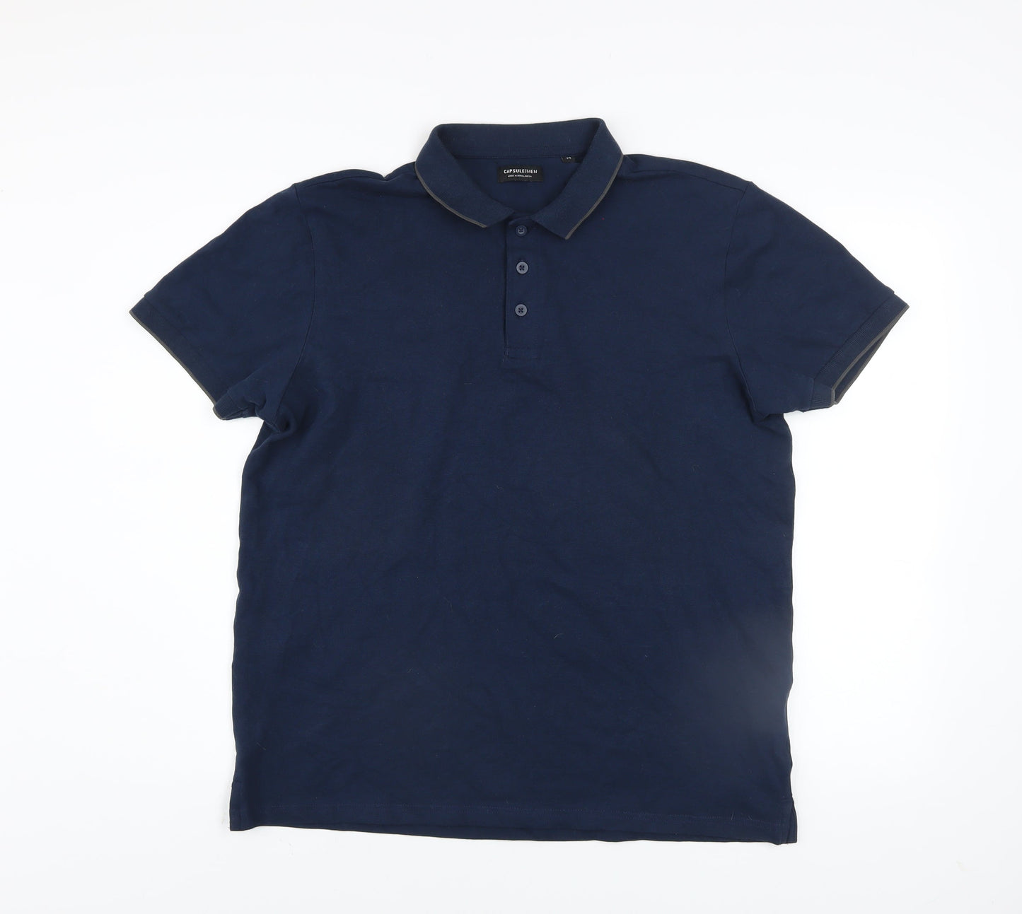 Capsule Men Blue Cotton Stretch Polo Shirt Size M