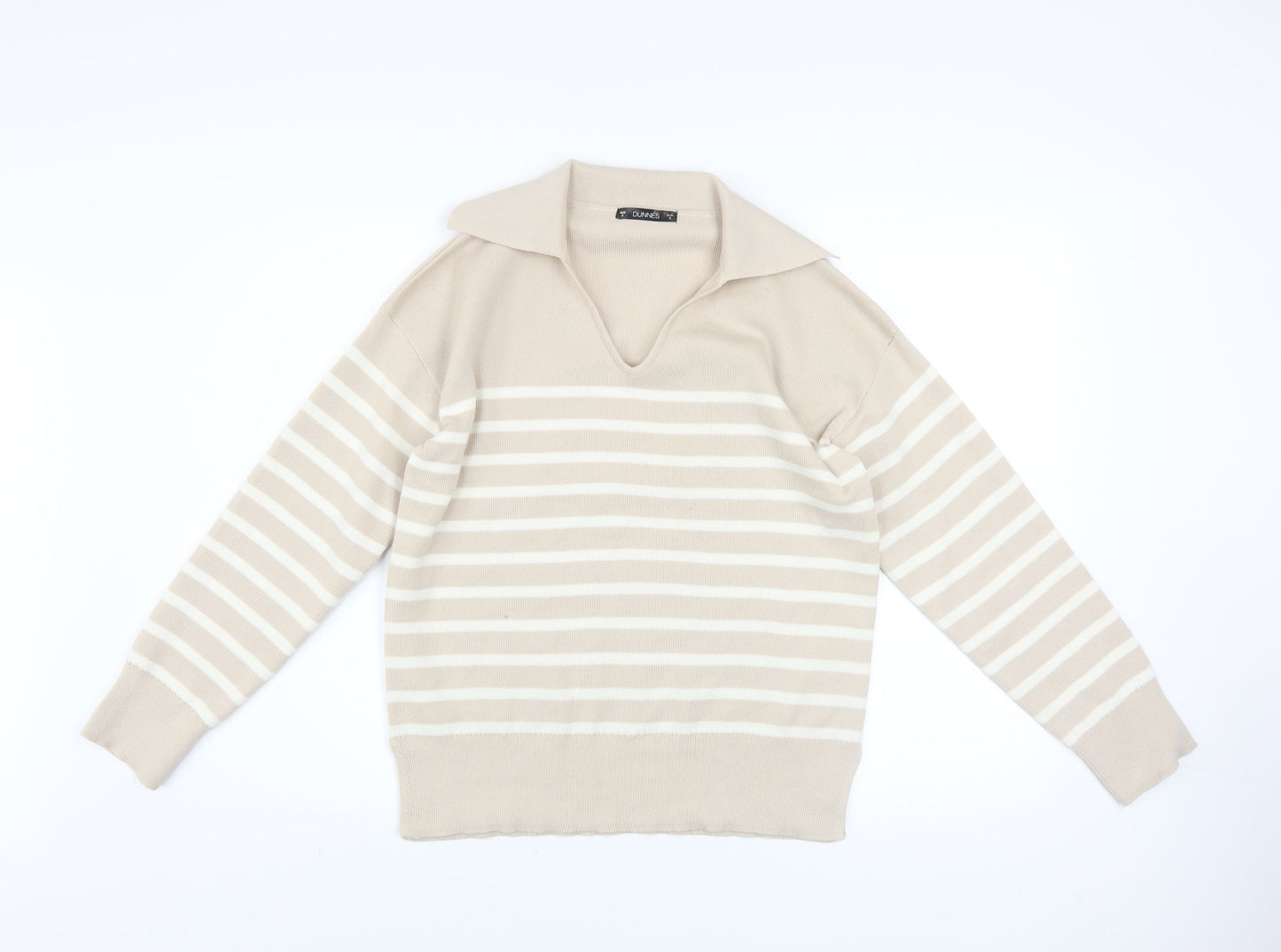 Dunnes Stores Men’s Beige Striped Collared Pullover Jumper Size S