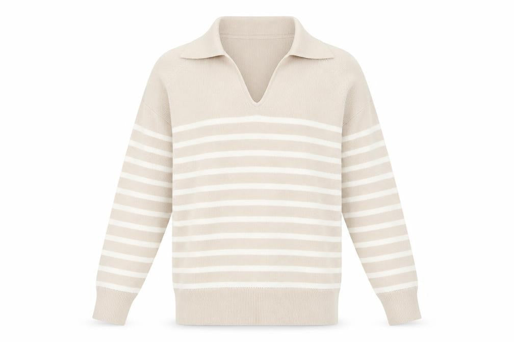 Dunnes Stores Men’s Beige Striped Collared Pullover Jumper Size S