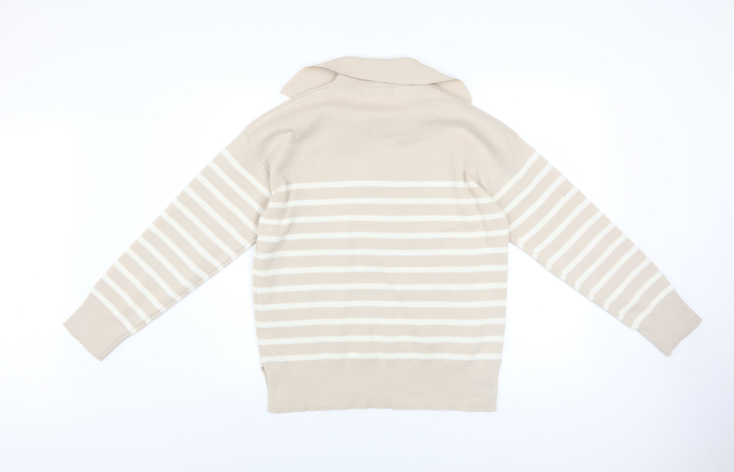 Dunnes Stores Men’s Beige Striped Collared Pullover Jumper Size S