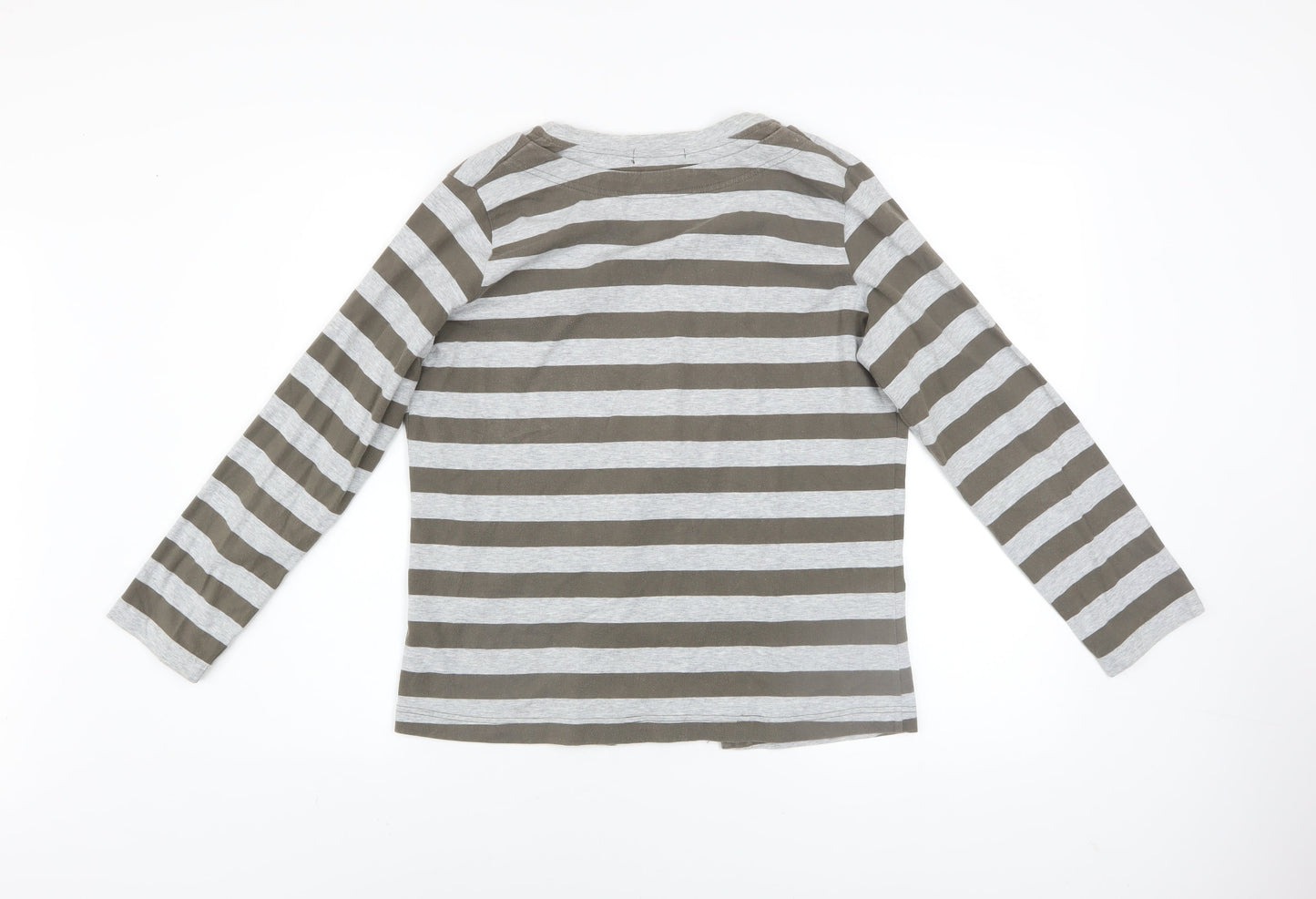 Sandwich Womens Grey Striped Long Sleeve Cardigan L Cotton V-Neck