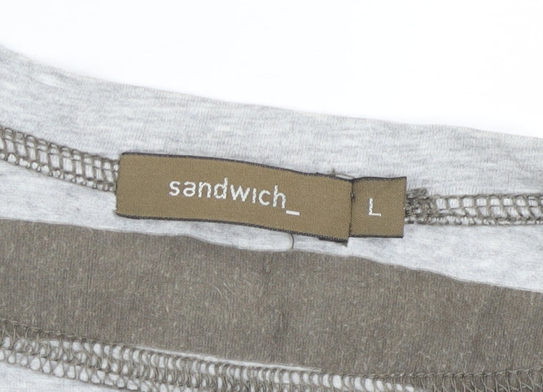 Sandwich Womens Grey Striped Long Sleeve Cardigan L Cotton V-Neck