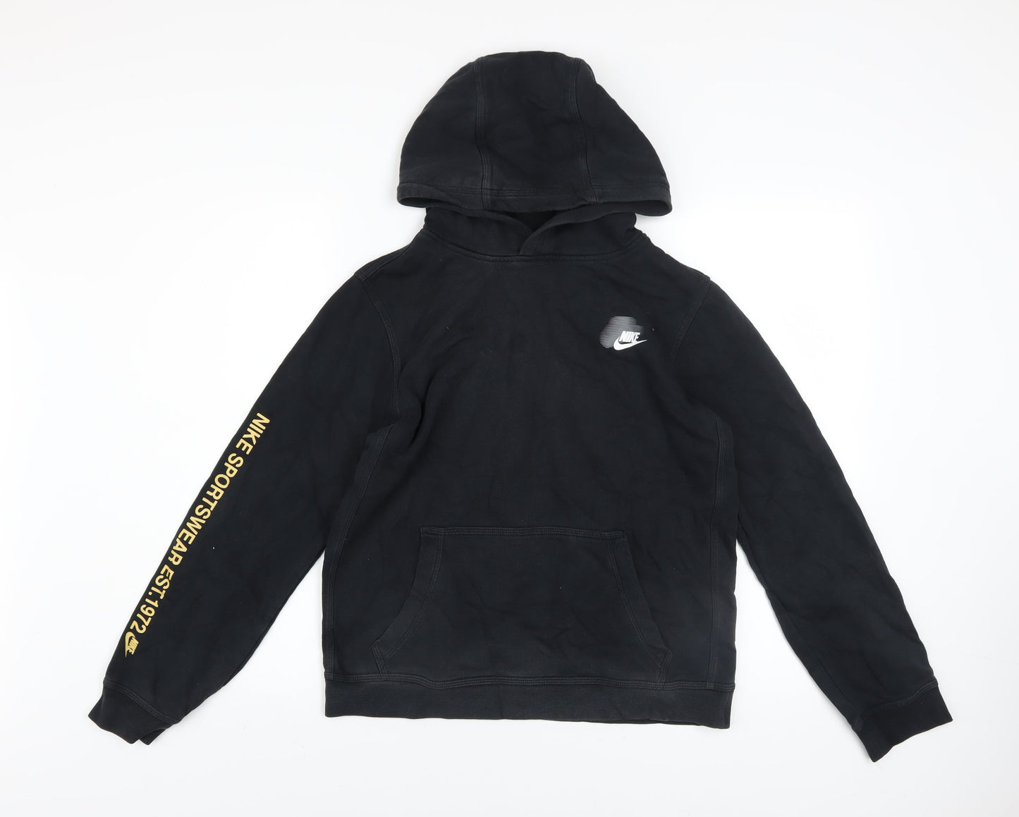 Nike Boys Black XL Pullover Hoodie with Large Logo and Fleece Lining