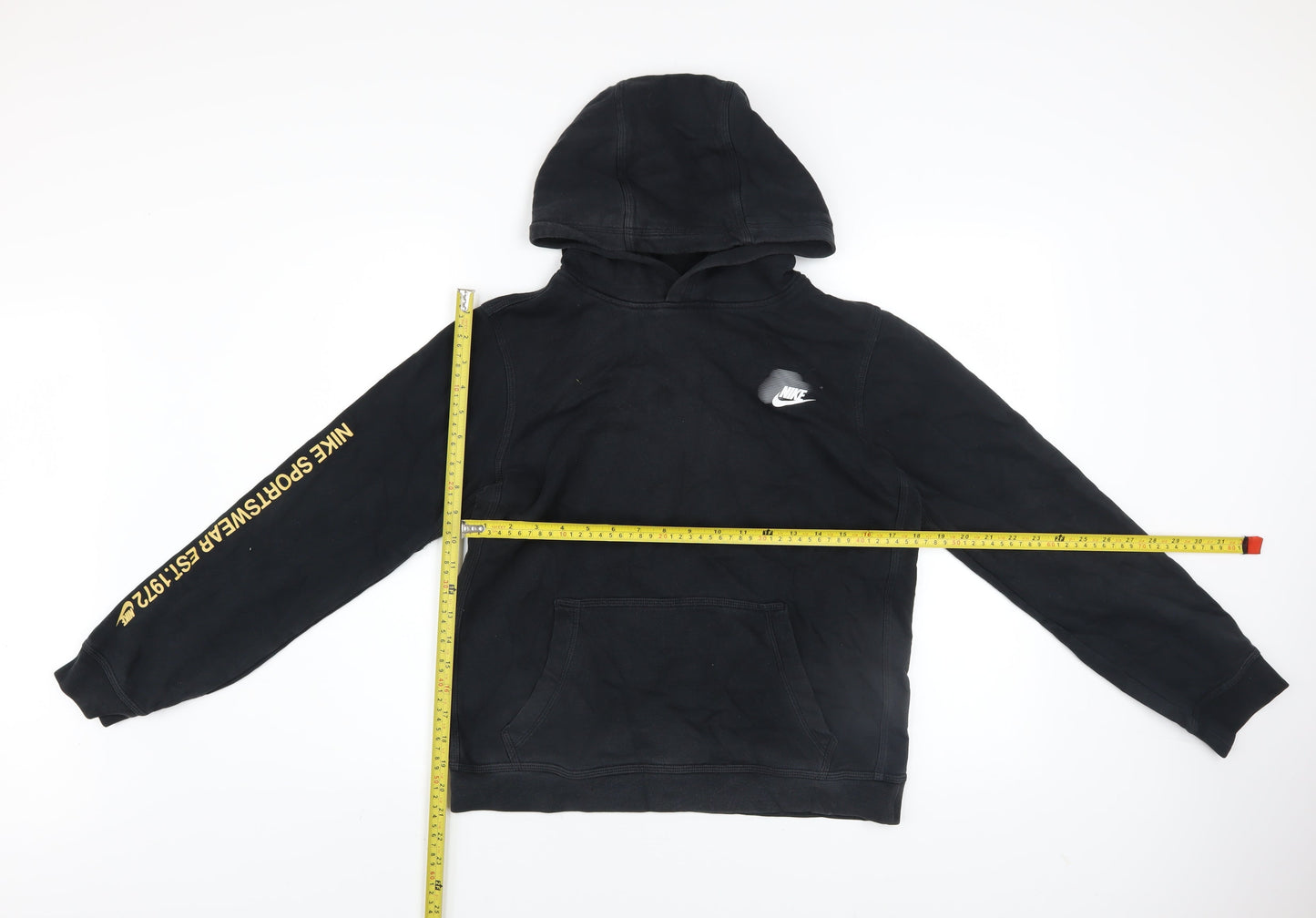 Nike Boys Black XL Pullover Hoodie with Large Logo and Fleece Lining