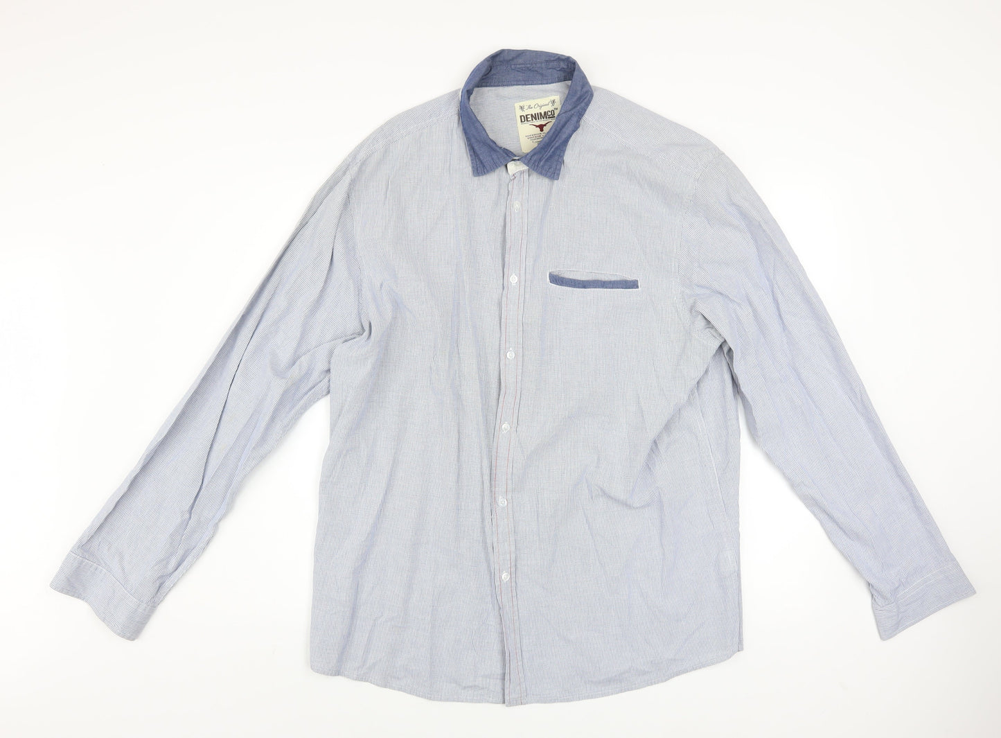 DENIMco Men's Blue Check Long Sleeve Cotton Button-Up Shirt XL