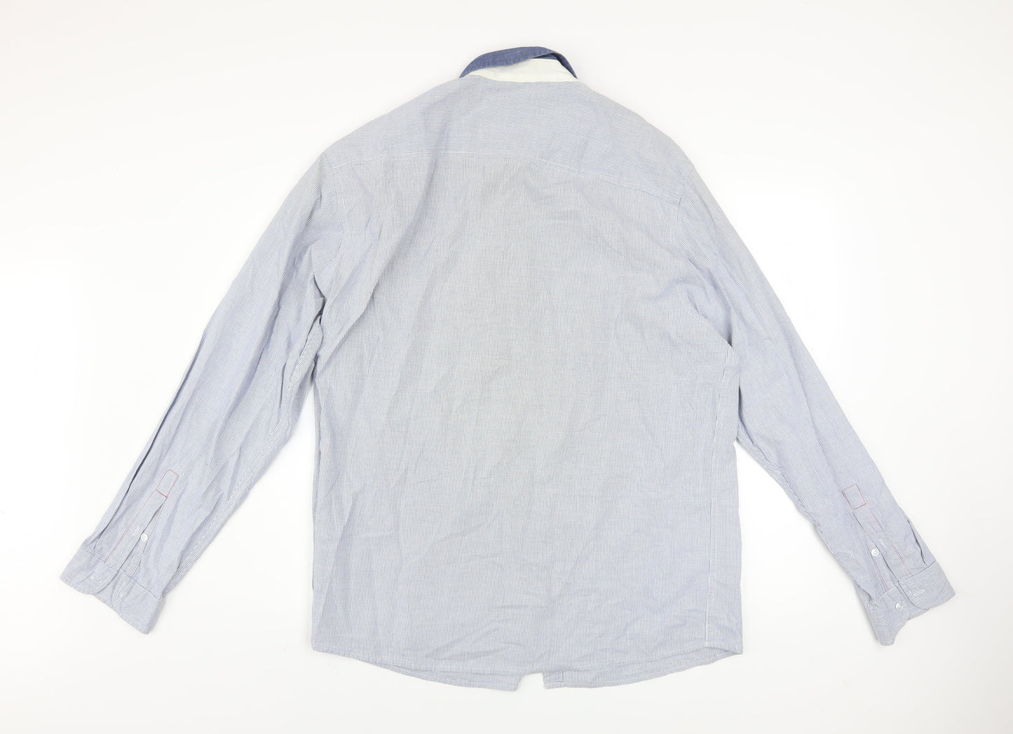 DENIMco Men's Blue Check Long Sleeve Cotton Button-Up Shirt XL