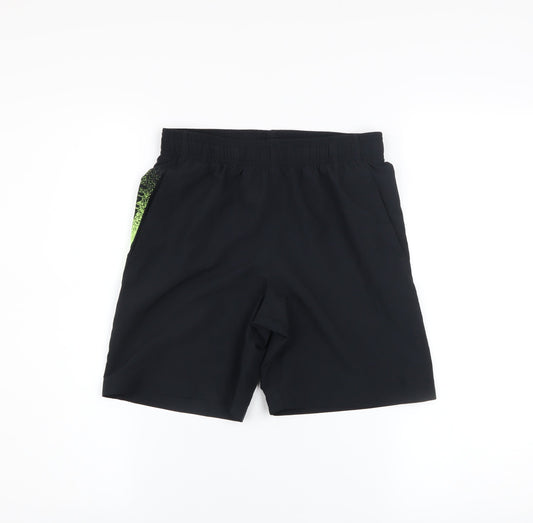 Under Armour Boys Black Green Athletic Shorts Size M Polyester