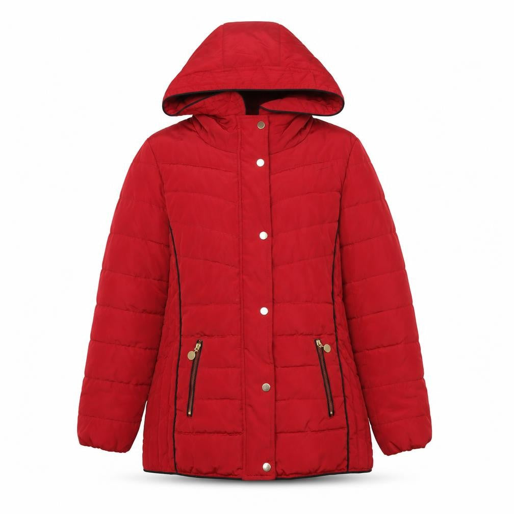David Barry Womens Red Hooded Puffer Jacket Size 12 Winter Coat