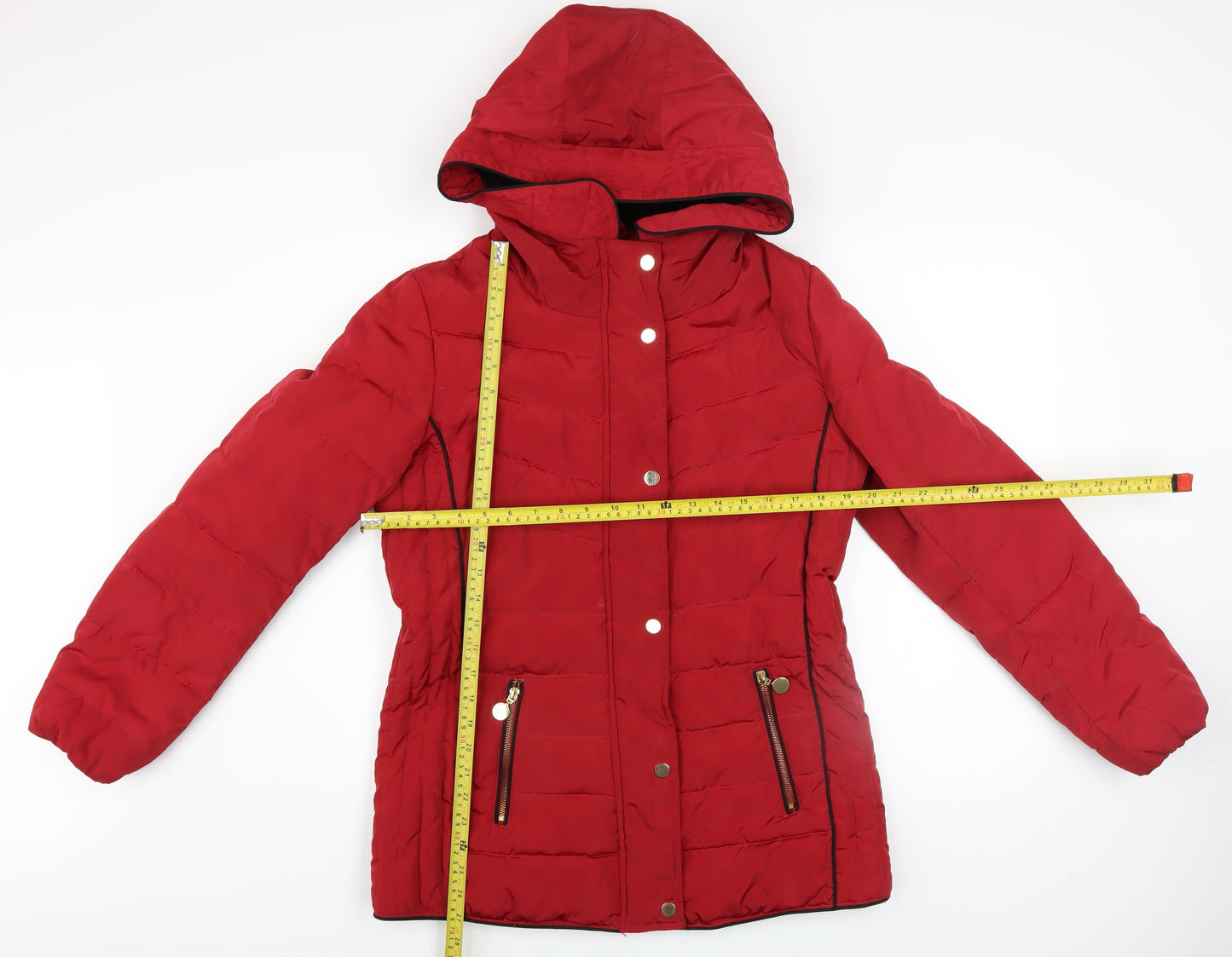David Barry Womens Red Hooded Puffer Jacket Size 12 Winter Coat