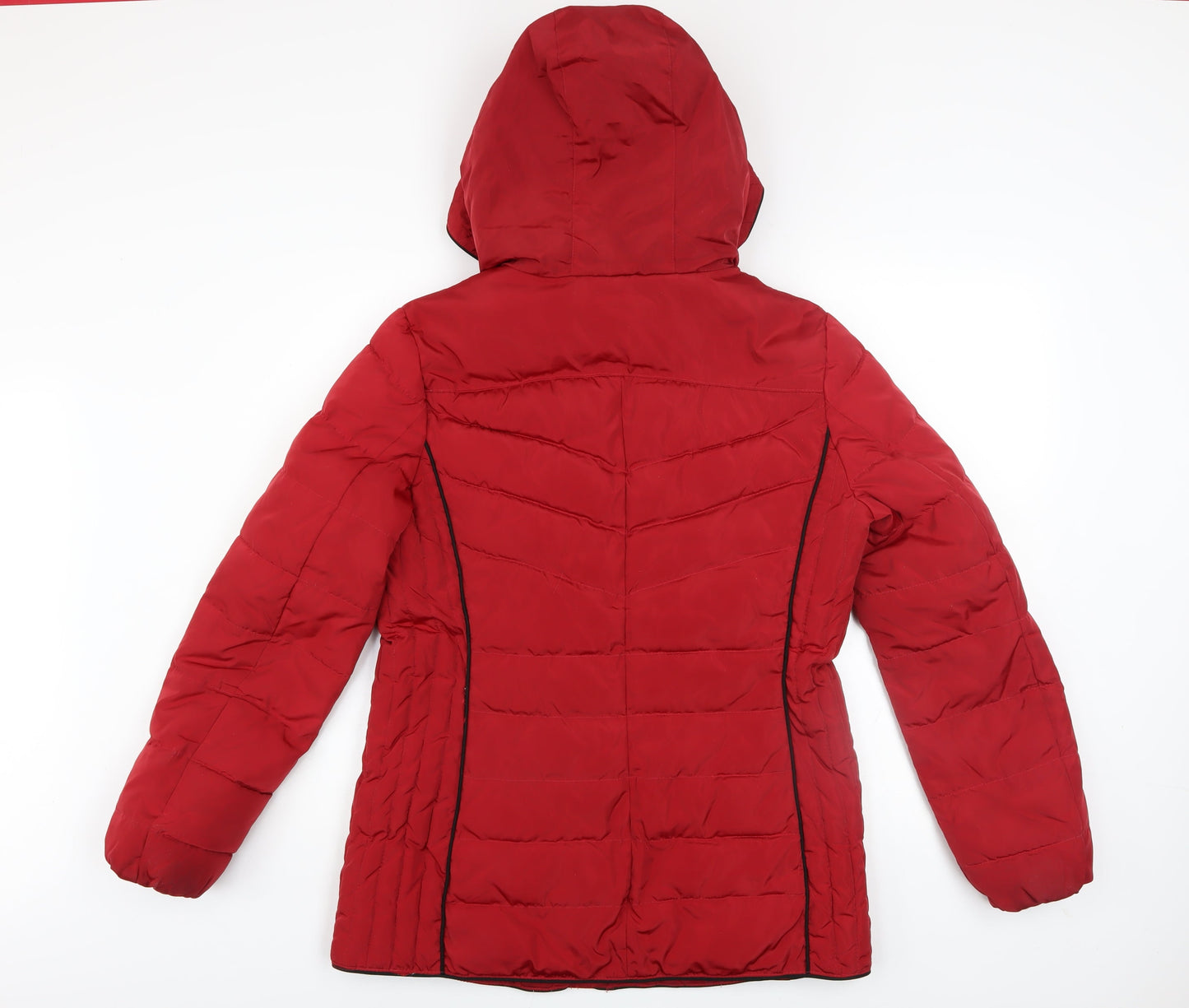 David Barry Womens Red Hooded Puffer Jacket Size 12 Winter Coat