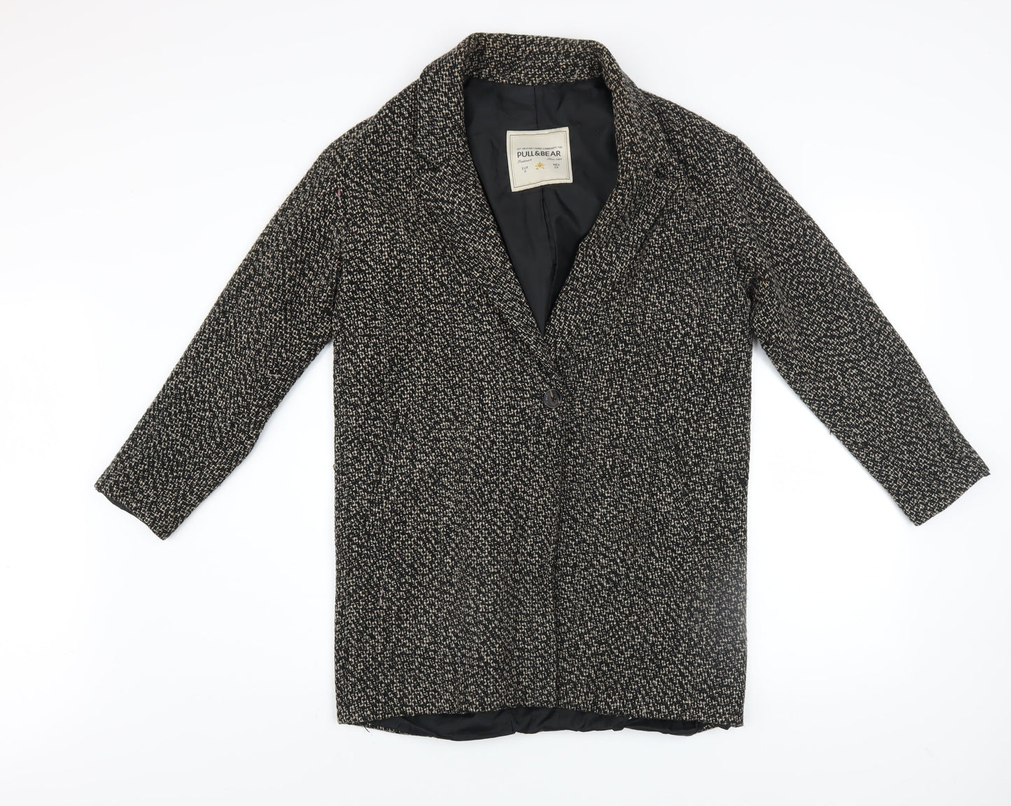 Pull & Bear Women's Black Tweed Overcoat Size S Regular Classic Style