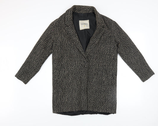 Pull & Bear Women's Black Tweed Overcoat Size S Regular Classic Style