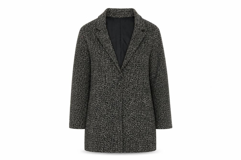 Pull&Bear Women's Black Tweed Overcoat Size S Regular Classic Style