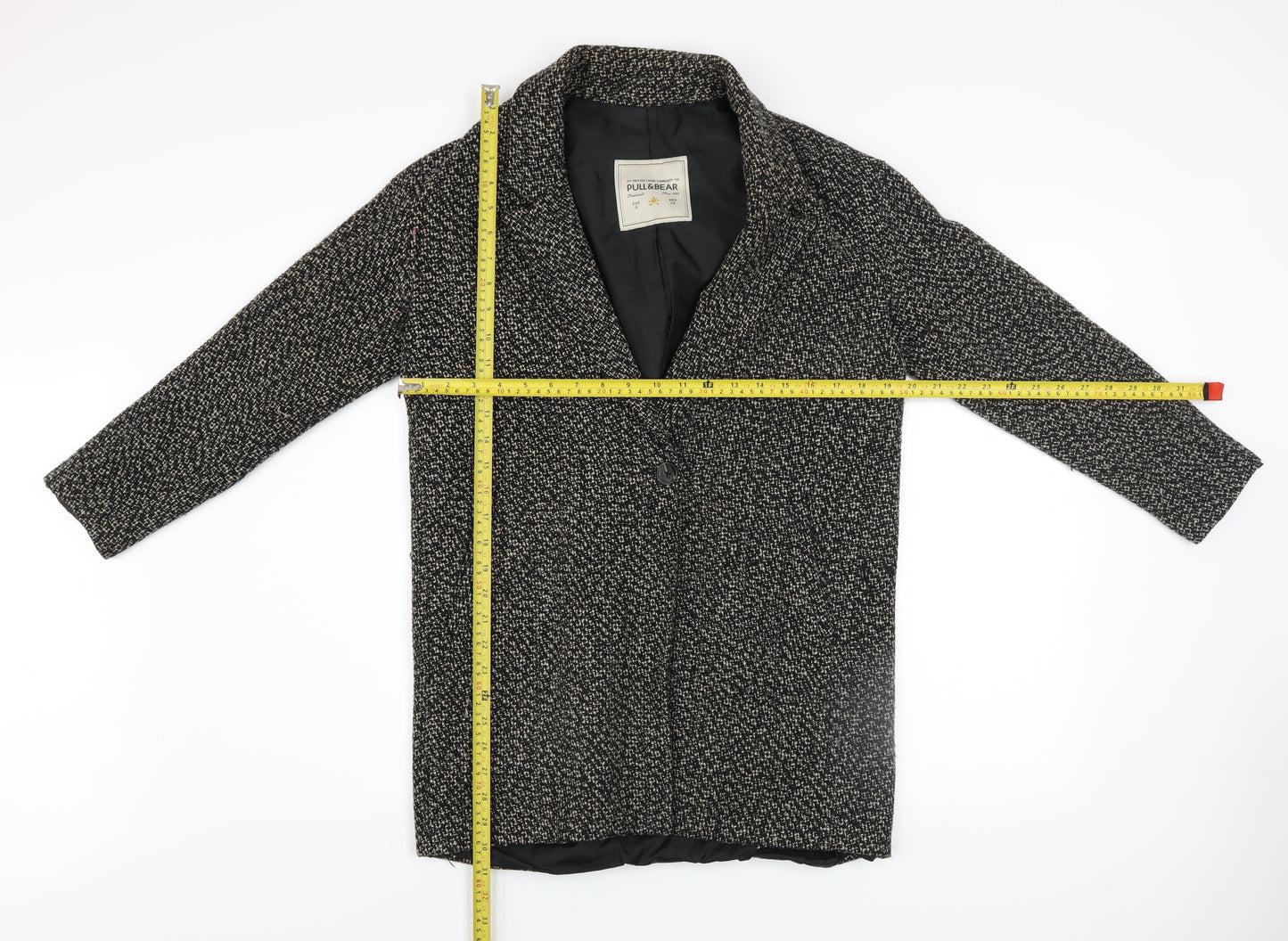 Pull & Bear Women's Black Tweed Overcoat Size S Regular Classic Style