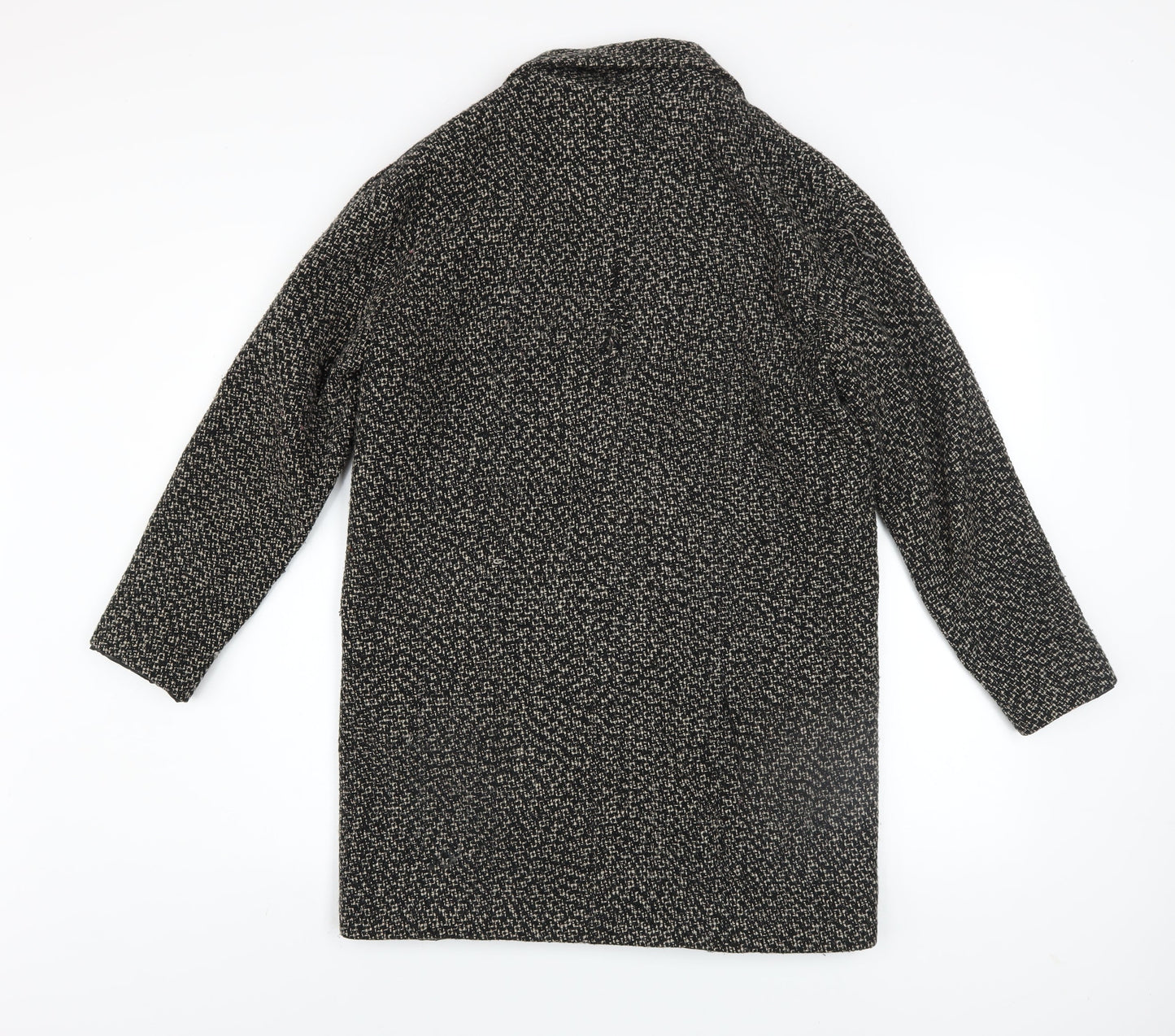 Pull & Bear Women's Black Tweed Overcoat Size S Regular Classic Style