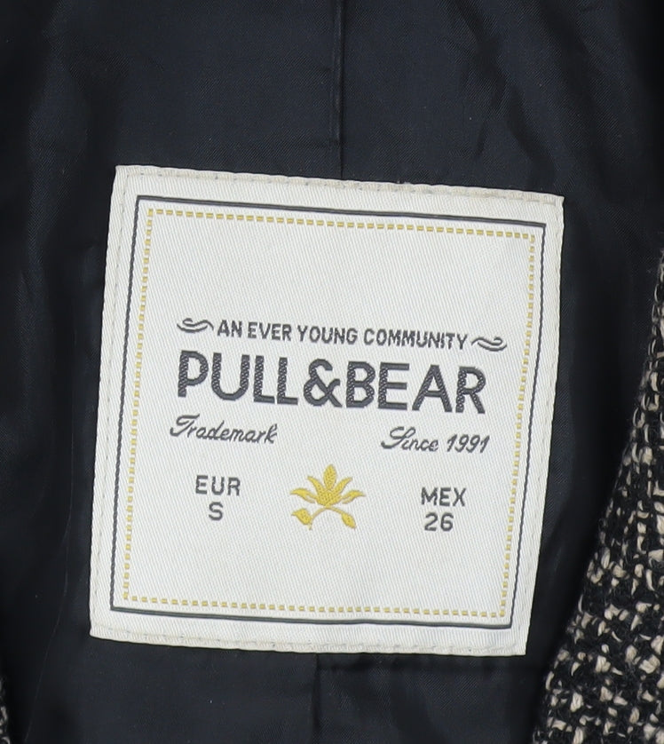 Pull & Bear Women's Black Tweed Overcoat Size S Regular Classic Style