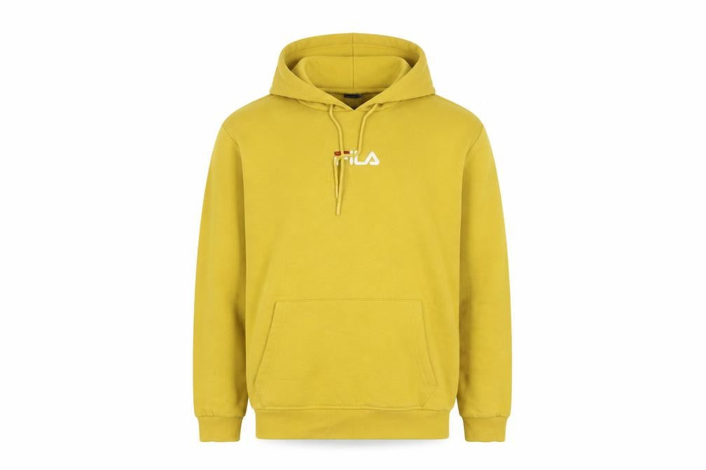 Fila Men’s Yellow Pullover Hoodie L Logo Fleece Hooded Sweatshirt