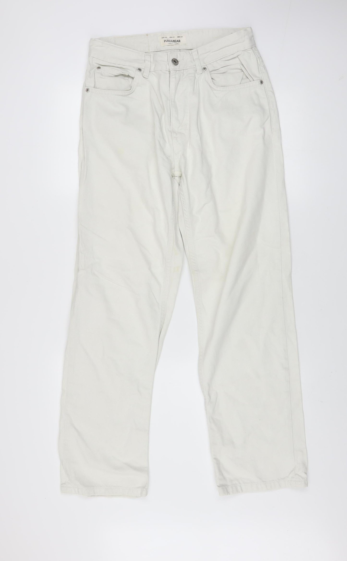 Pull&Bear Men's White Straight Jeans Size 31 Regular Fit Denim