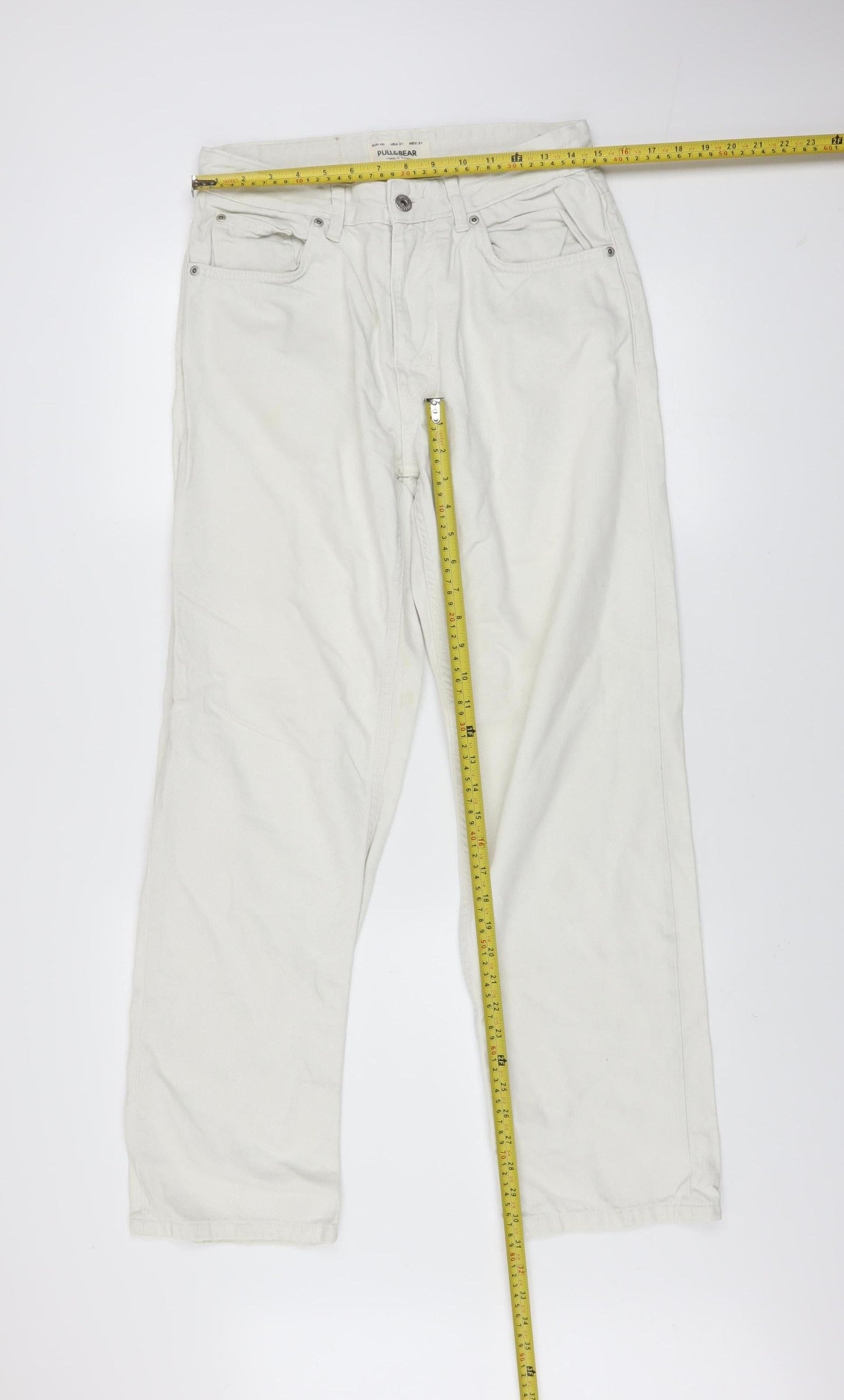 Pull&Bear Men's White Straight Jeans Size 31 Regular Fit Denim