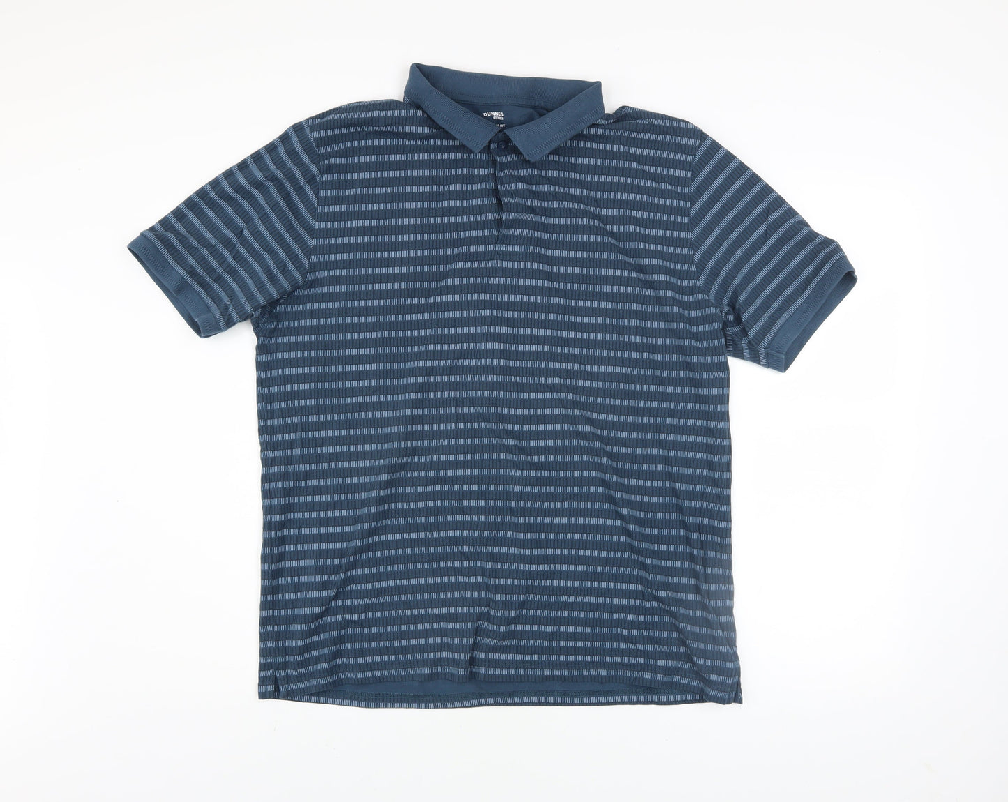 Dunnes Stores Men’s Blue Striped Cotton Polo Shirt Size L Regular Fit