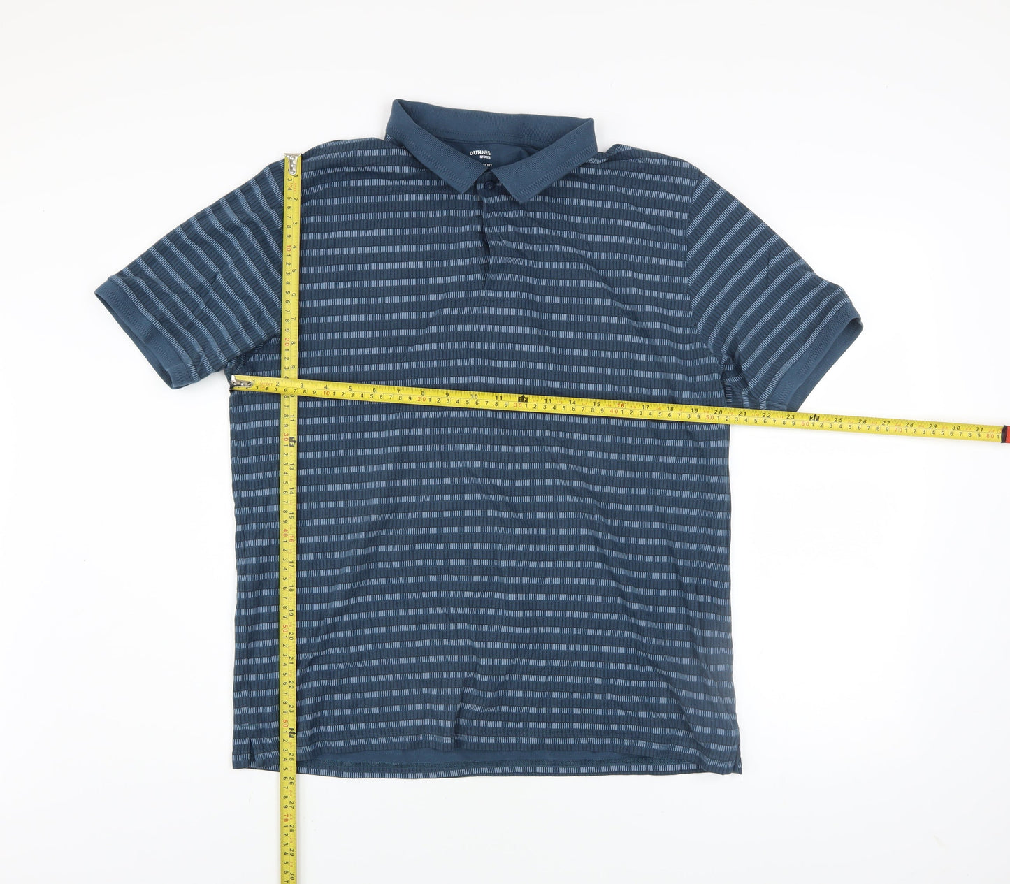 Dunnes Stores Men’s Blue Striped Cotton Polo Shirt Size L Regular Fit