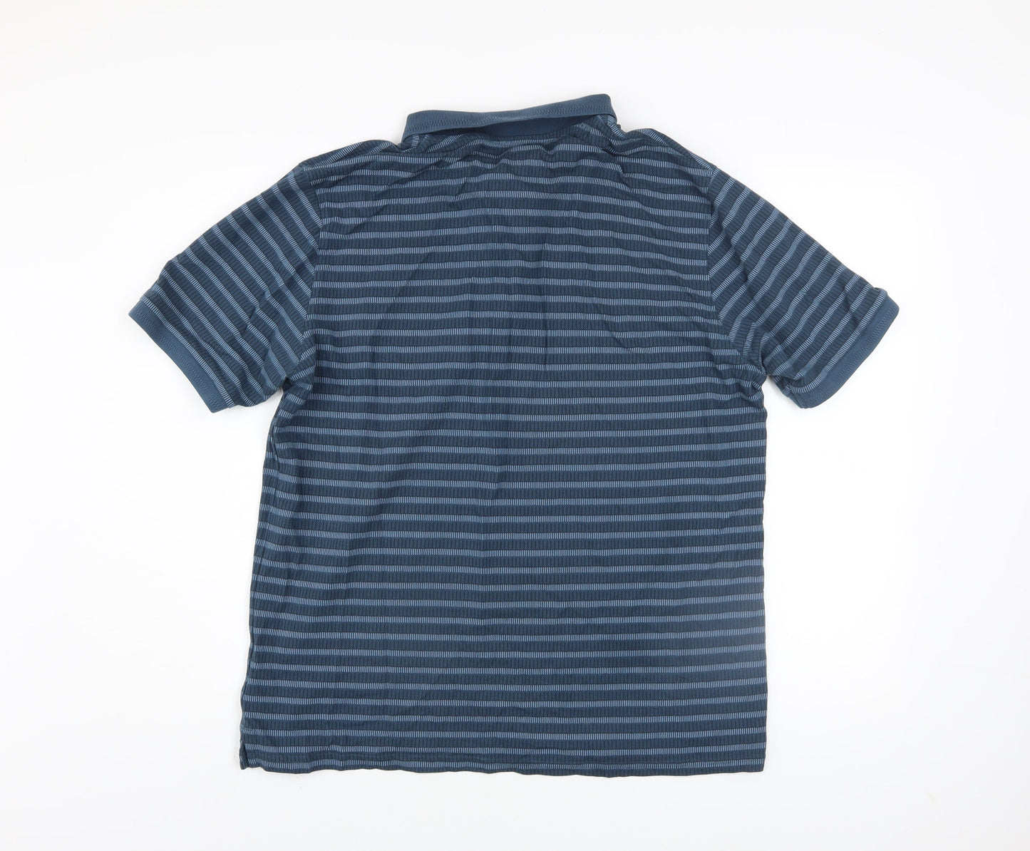 Dunnes Stores Men’s Blue Striped Cotton Polo Shirt Size L Regular Fit