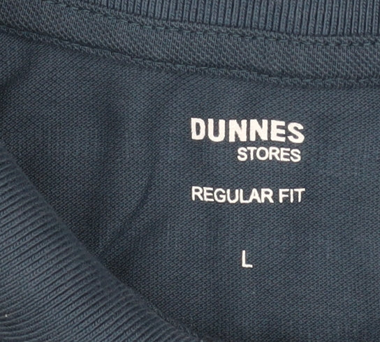 Dunnes Stores Men’s Blue Striped Cotton Polo Shirt Size L Regular Fit