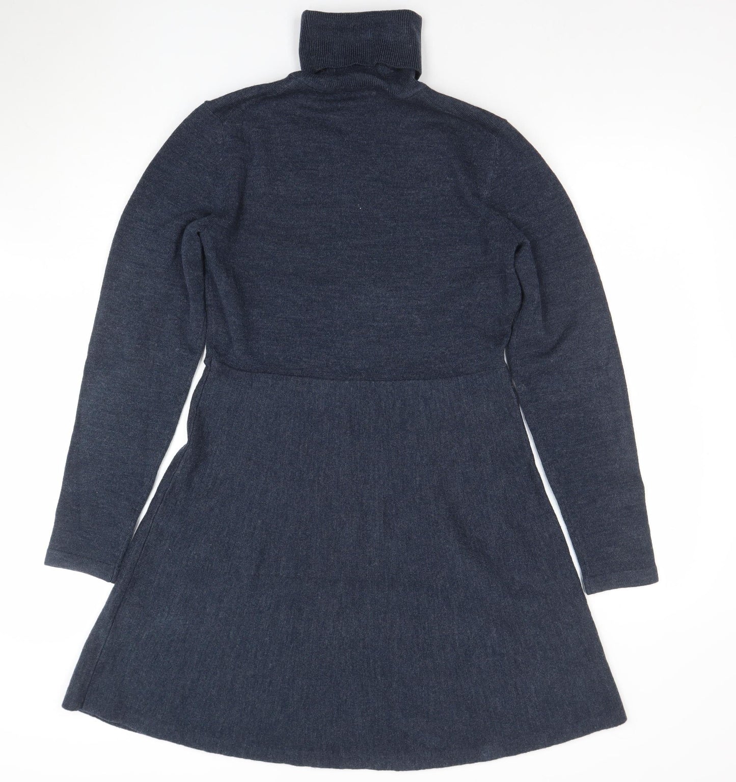 French Connection Women's Blue Knit Roll Neck A-Line Dress Size L