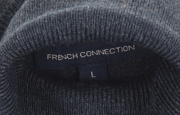 French Connection Women's Blue Knit Roll Neck A-Line Dress Size L